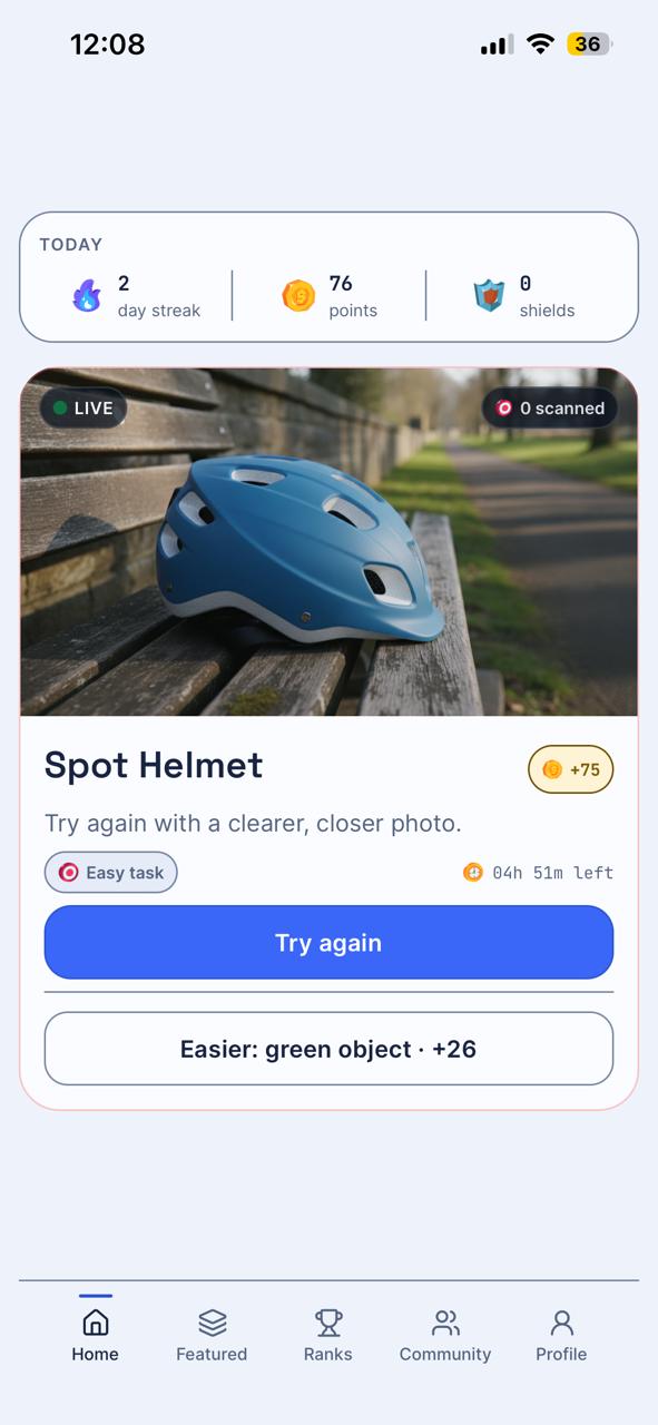 The latest daily photo challenge screen in Zpot’N Go